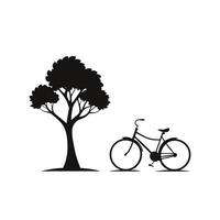 Minimalist silhouette of a bicycle parked under a tree vector
