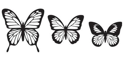 three butterflies are shown in black and white vector