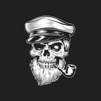 skull in a sailor hat with beard and pipe vector