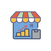 A business store with a bar graph and a sign vector