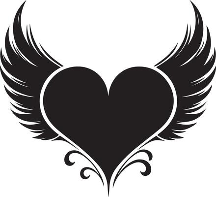 Romantic Heart and Bird Wings Silhouette Design