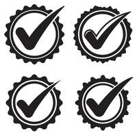 Bold check mark badge icons with sharp edges and clean outlines ideal for verified and trusted labels vector