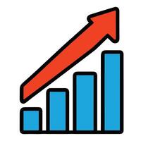 Bar graph icon with upward arrow in cartoon style showing business growth success and analytics use in presentations dashboards and marketing without special characters vector