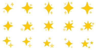 Stars set in yellow color and in different shapes. Blinking stars and sparks icons. vector