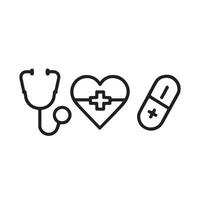 Healthcare medical icon set stethoscope heart and pill vector