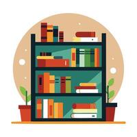 Bookshelf with books and plants on it vector