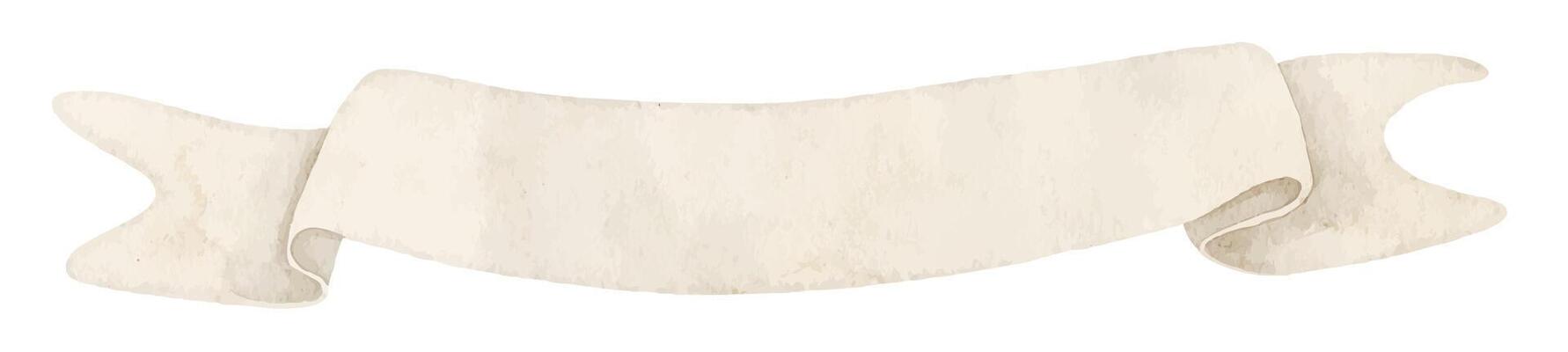 Watercolor illustration of a blank vintage Ribbon Banner with curled edges. Drawing of Scroll for childish greeting cards or baby shower invitations. Paper for labels and announcement designs.