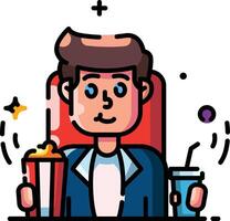 Man Enjoying a Movie with Popcorn and Drink vector