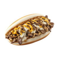 a hot dog with cheese and meat on it png