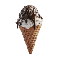 ice cream in a waffle cone with chocolate and sprinkles png