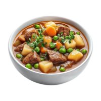 beef stew with peas and potatoes in a bowl on a transparent background png
