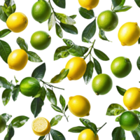 lemon and lime fruit pattern on transparent background png