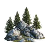 3d rendering of a mountain with trees on top png