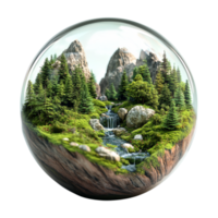a glass ball with a forest and stream inside png