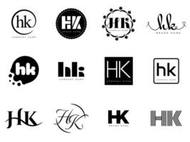 HK logo company template. Letter h and k logotype. Set different classic serif lettering and modern bold text with design elements. Initial font typography. vector