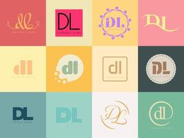 DL logo company templat Letter d and l logotype. Set different classic serif lettering and modern bold text with design elements. Initial font typography. vector