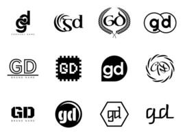 GD logo company template. Letter g and d logotype. Set different classic serif lettering and modern bold text with design elements. Initial font typography. vector