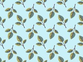 Charming seamless pattern of stylized leaves on a pastel blue background. Perfect for textile design, wrapping paper, or website backgrounds. vector
