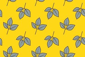 Vibrant yellow background with a repeating pattern of stylized grey leaves. Perfect for textile designs, website backgrounds, or any project needing a fresh, natureinspired aesthetic. vector