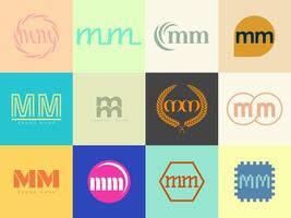 MM logo company template Letter m and m logotype. Set different classic serif lettering and modern bold text with design elements. Initial font typography. vector