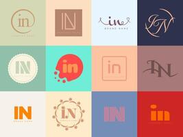 IN logo company template. Letter i and n logotype. Set different classic serif lettering and modern bold text with design elements. Initial font typography. vector