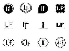 LF logo company template Letter l and f logotype. Set different classic serif lettering and modern bold text with design elements. Initial font typography. vector