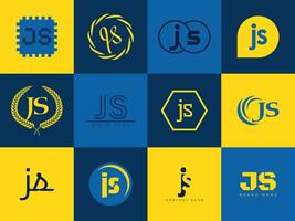 JS logo company template Letter j and s logotype. Set different classic serif lettering and modern bold text with design elements. Initial font typography. vector