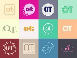 OT logo company template. Letter o and t logotype. Set different classic serif lettering and modern bold text with design elements. Initial font typography. vector
