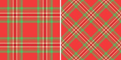 Vibrant red plaid patterns, perfect for festive designs. Two seamless textures offer classic diagonal variations. Ideal for wrapping paper, fabrics, apparel, holiday projects. vector