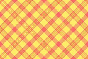 Vibrant yellow and coral plaid pattern. Perfect for textile design, website backgrounds, or cheerful branding. This seamless texture evokes feelings of warmth and summer. vector