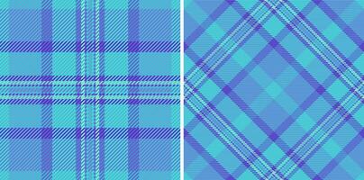 Vibrant turquoise and purple plaid patterns, perfect for textile design, fashion, and web backgrounds. These seamless textures offer a modern, stylish aesthetic, symbolizing order and sophistication. vector