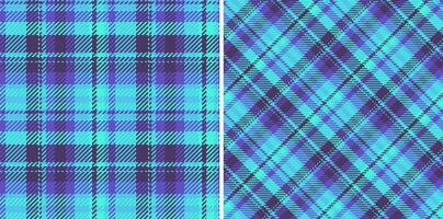 Two seamless fabric patterns in complementary styles. Blue, teal, and purple plaid textiles. Perfect for backgrounds, textiles, and design elements. vector