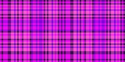 Vibrant purple plaid pattern. Perfect for textile design, website backgrounds, or fashion projects. This repeating texture offers a bold, energetic aesthetic with shades of fuchsia and magenta. vector