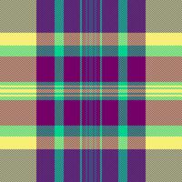 Vibrant tartan pattern featuring bold purple, turquoise, and yellow hues. Classic plaid design with a modern twist, suitable for backgrounds, textiles, or creative projects. vector
