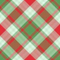 Vibrant red and green plaid pattern, perfect for festive designs. This seamless texture features a classic crisscross design with a subtle herringbone weave, offering a touch of elegance. vector