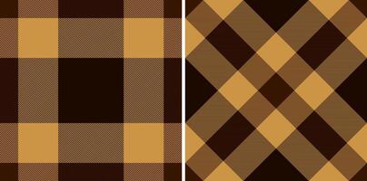 Two stylish plaid patterns in rich brown and gold tones. Perfect for autumnal designs, rustic backgrounds, or textile projects. vector