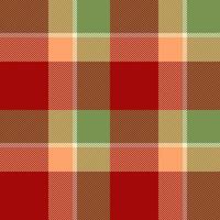 Vibrant autumnal plaid pattern in warm red, green, and peach tones. Perfect for textile design, seasonal branding, or fallthemed projects. vector