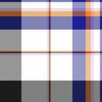 Pixelated plaid pattern. Fabric texture with intersecting lines in blue, orange, white, and black. Great for backgrounds or textile designs. Versatile and modern. vector