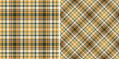 Two vibrant plaid patterns in orange, green, and white. Perfect for textile design, autumnal projects, or creating a rustic, classic feel. vector