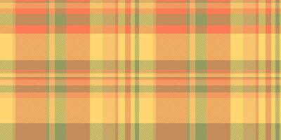 Border seamless plaid pattern, stitched texture textile. Traditional check fabric background tartan in coral and amber colors. vector