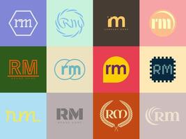 RM logo company template. Letter r and m logotype. Set different classic serif lettering and modern bold text with design elements. Initial font typography. vector