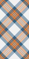 Vibrant diagonal plaid pattern in orange, blue, and white. Perfect for textile design, fashion, web backgrounds, or any project needing a stylish, geometric texture. vector