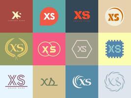 XS logo company template. Letter x and s logotype. Set different classic serif lettering and modern bold text with design elements. Initial font typography. vector