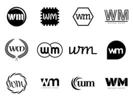WM logo company template. Letter w and m logotype. Set different classic serif lettering and modern bold text with design elements. Initial font typography. vector