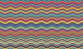 Vibrant, wavy stripes in a retro color palette create a mesmerizing optical illusion. Perfect for backgrounds, textiles, or website designs needing a playful, energetic feel. vector