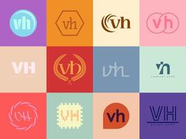 VH logo company template Letter v and h logotype. Set different classic serif lettering and modern bold text with design elements. Initial font typography. vector