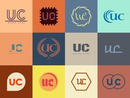 UC logo company template Letter u and c logotype. Set different classic serif lettering and modern bold text with design elements. Initial font typography. vector