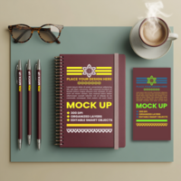 Spiral notebook and spring paper notepad mock up with binder diary and corporate cover psd