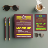 Spiral notepad cover mock up with spring notebook binder diary and corporate paper note psd