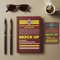 Spiral notebook cover with mock up design showcasing a spring notebook and paper diary layout psd